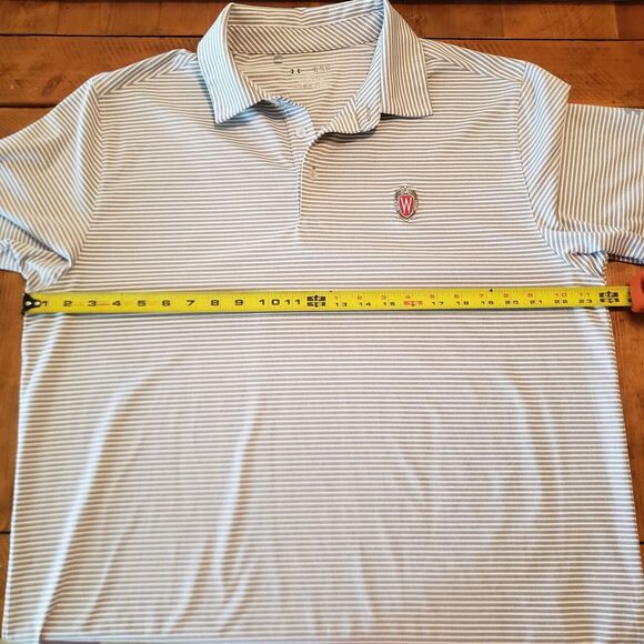 UNDER ARMOUR x WESTMORELAND CC Size XL Gray Racing Stripe Polo Shirt Performance - Picture 12 of 13